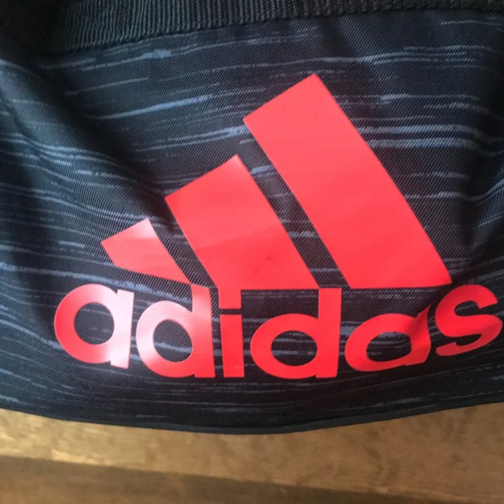 Adidas Black/Gray Duffel Bag w/Red Logo, Zipper & Shoulder Strap - Unisex